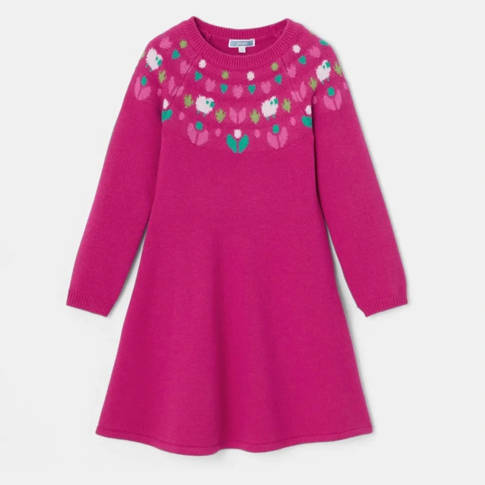 Jacadi Paris Girl knit dress wool blend in fuschia